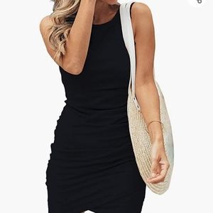 Crewneck ruched sleeveless tank bodycon dress